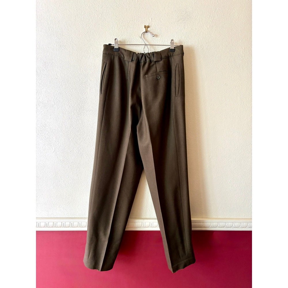 Vintage 100% Pure Wool High Waist Pleated Trousers Olive Green 8 Dark Academia - Picture 11 of 11